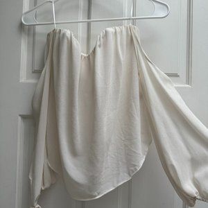 White Strapless Top with Flowy Sleeves